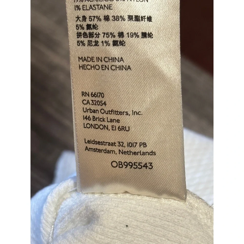 Free People Waffle Knit Thermal Top XS White Leopard Crochet OB995543
